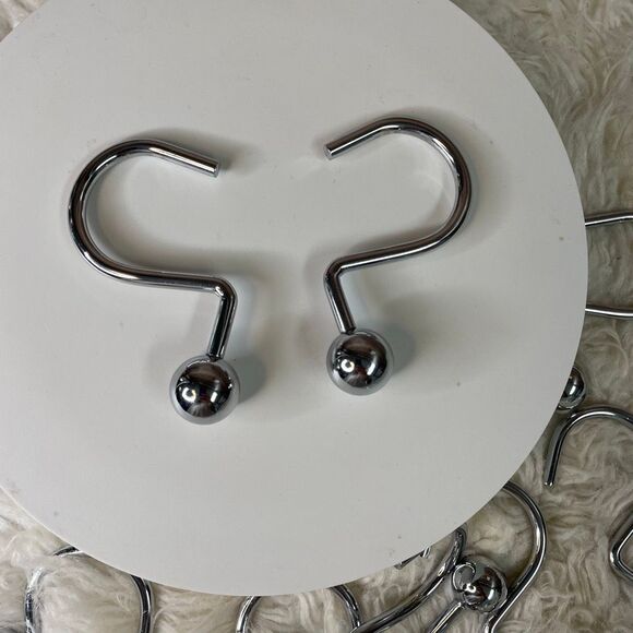 Chrome Shower Curtain Hooks (12) Modern S Shaped Metal Glide Hook Ball End - Picture 2 of 3